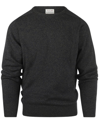 William Lockie Round Neck Lambswool Pullover | Navy/Seaweed