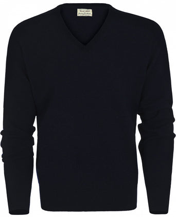 William Lockie V-neck Lambswool Pullover | Navy
