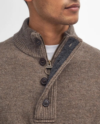 Pullover with zip and button closure | Brown