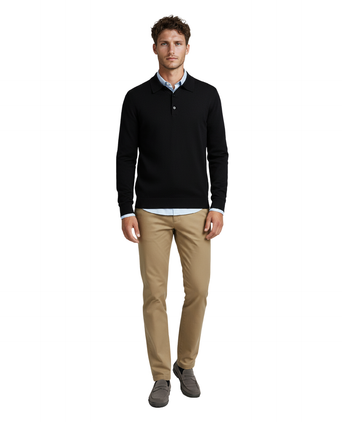 Pullover polo merino wool | Black