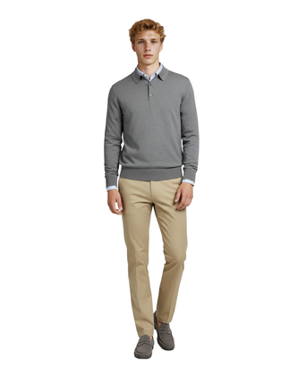 Pullover polo merino wool | Mid Grey