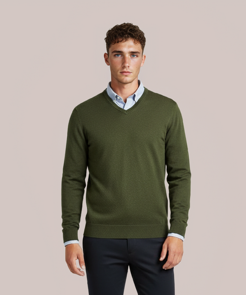 Sweater V-Neck Cotton/Cashmere | Green