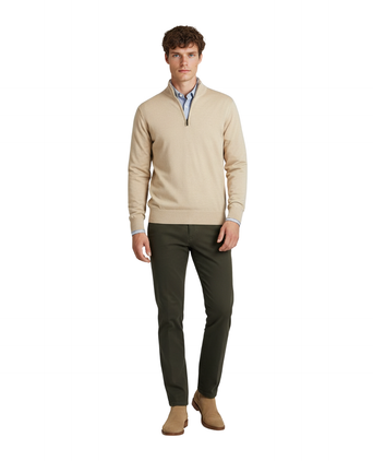 Pullover Merinowol ritskraag | Beige