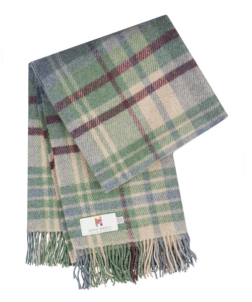 Irish Plaid made of Shetland Wool | Denim Green Camel Burgundy Plaid