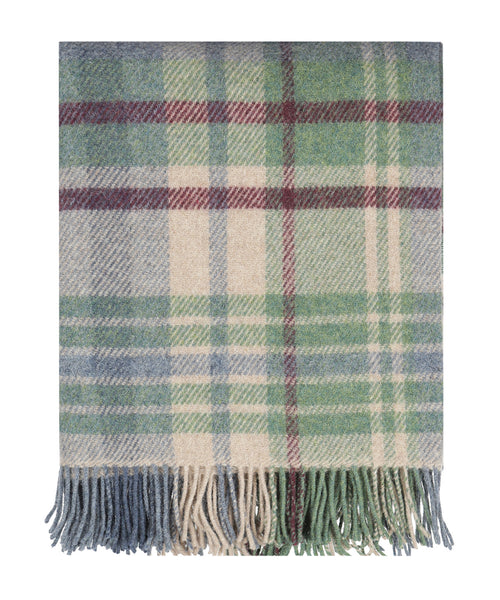 Irish Plaid made of Shetland Wool | Denim Green Camel Burgundy Plaid