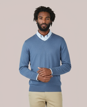 Sweater V-Neck Cotton/Cashmere | Blue