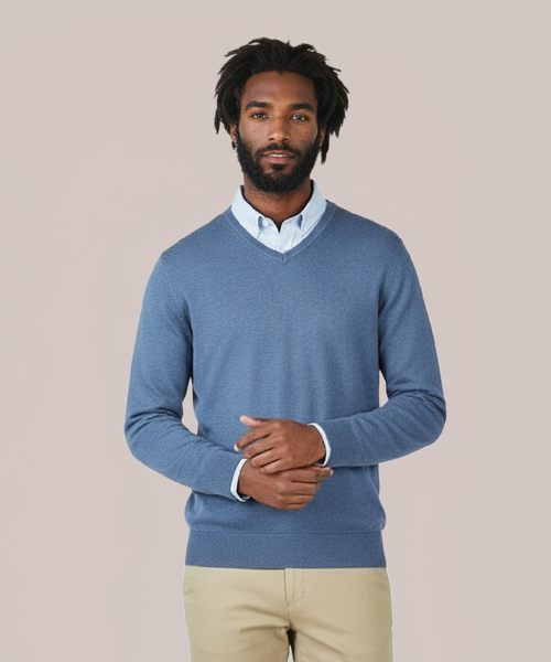 Sweater V-Neck Cotton/Cashmere | Blue