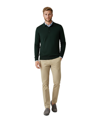 Pullover polo merino wool | Green