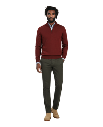 Merino wool sweater with zip collar | Bordeaux