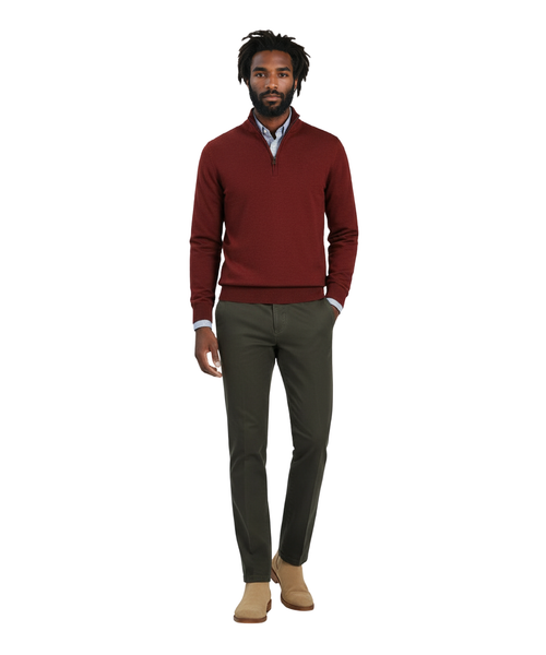 Pullover Merinowol ritskraag | Bordeaux