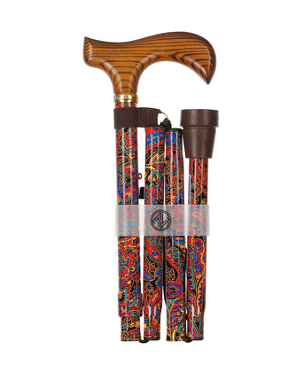Folding Walking Stick | Red Paisley