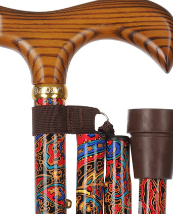 Folding Walking Stick | Red Paisley