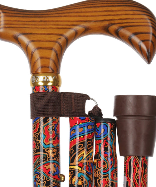 Folding Walking Stick | Red Paisley
