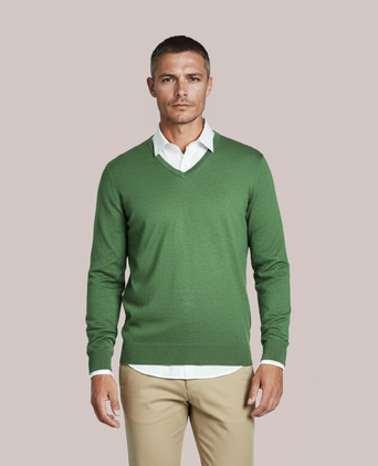 Sweater V-Neck Cotton/Cashmere | Green