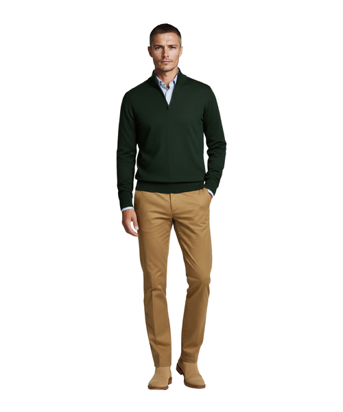 Merino wool sweater with zip collar | Green