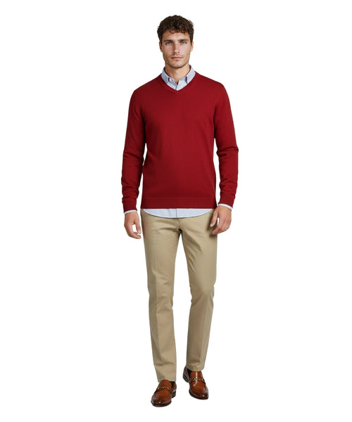 Cotton v-neck sweater | Bordeaux Red