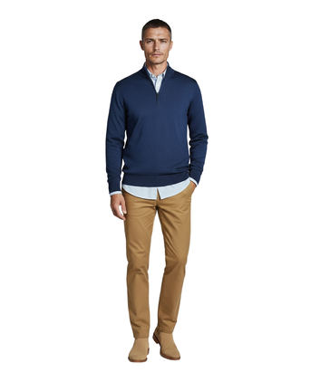 Merino wool zip collar sweater | Blue