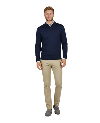 Pullover polo merino wool | Blue