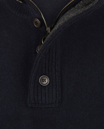 Zip-up button-down sweater | Navy Blue