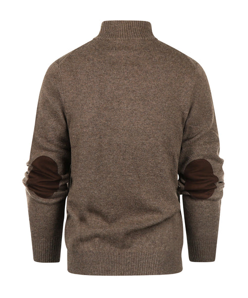 Pullover with zip and button closure | Brown
