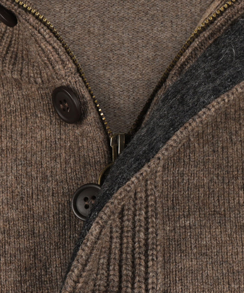 Pullover with zip and button closure | Brown