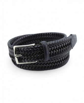 Elastic Leather Braided Belt | Navy