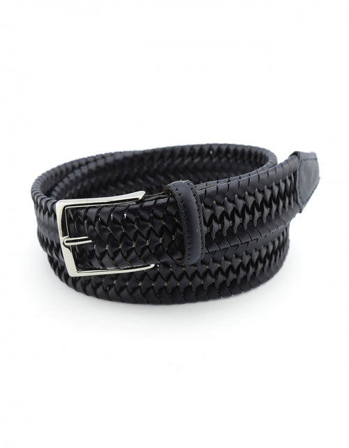 Elastic Leather Braided Belt | Navy