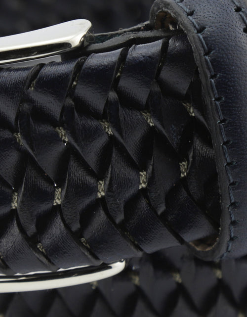 Elastic Leather Braided Belt | Navy