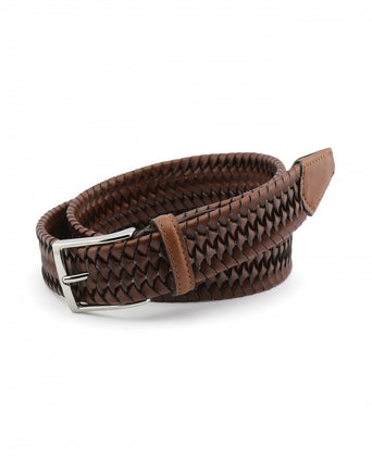 Elastic Leather Braided Belt | Brown