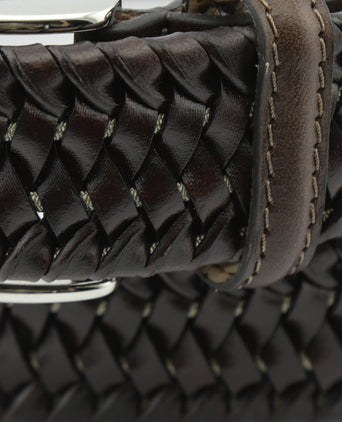 Elastic Leather Braided Belt | Brown