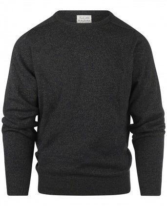 William Lockie Round Neck Lambswool Pullover | Navy/Seaweed