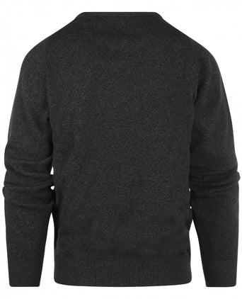 William Lockie Round Neck Lambswool Pullover | Navy/Seaweed