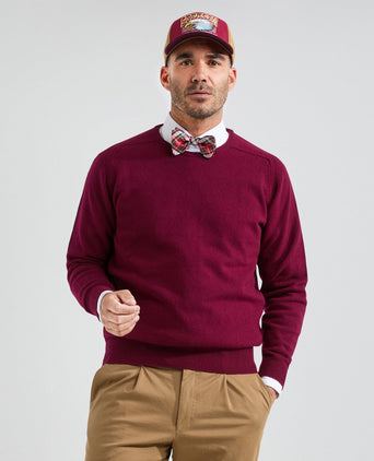 William Lockie Round Neck Lambswool Pullover | Bordeaux