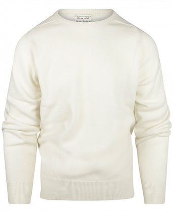 William Lockie Round Neck Lambswool Pullover | Ecru