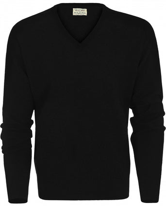William Lockie V-neck Lambswool Pullover | Black