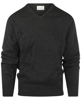 William Lockie V-neck Lambswool Pullover | Navy/Seaweed