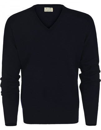 William Lockie V-neck Lambswool Pullover | Navy William Lockie V-neck Lambswool Pullover | Navy