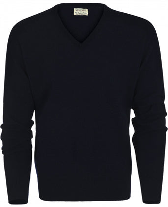 William Lockie V-neck Lambswool Pullover | Navy