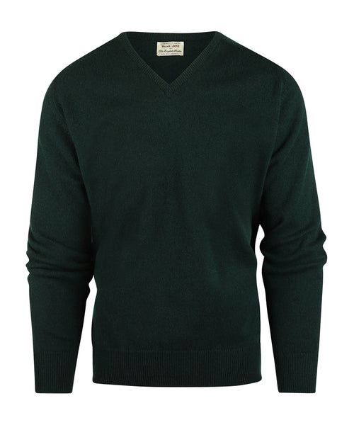 William Lockie V-neck Lambswool Pullover | Tartan Green