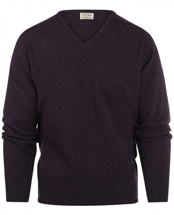 William Lockie V-neck Lambswool Pullover | Elderberry