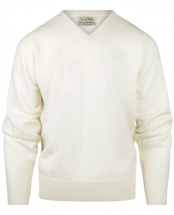 William Lockie V-neck Lambswool Pullover | Ecru