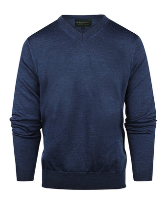 Pullover merino wol v-hals | Blauw