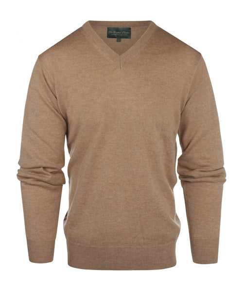 Pullover merino wol v-hals | Camel