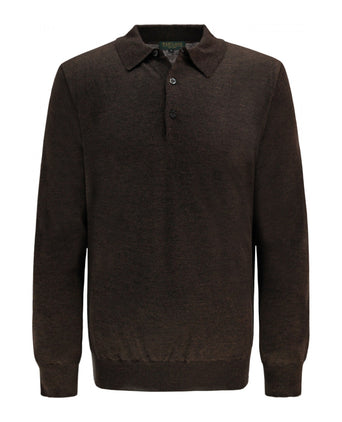 Pullover polo merino wool | Dark Brown