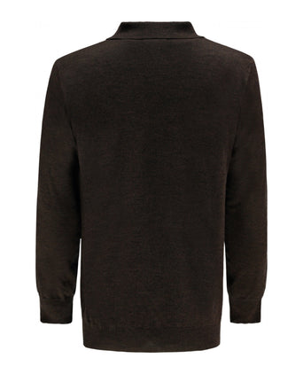 Pullover polo merino wool | Dark Brown