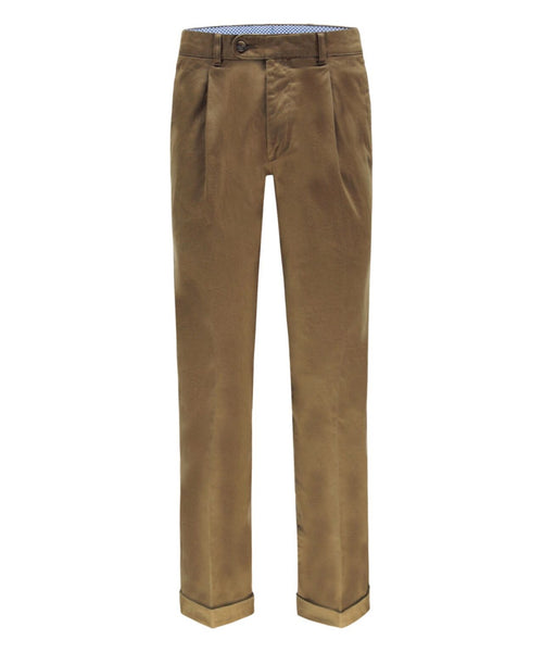 Blackpool Trousers Pleated with Turn-Up | Brown