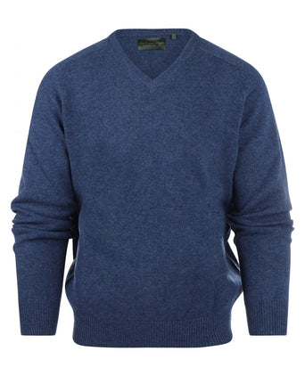 Pullover klassiek Lamswol v-hals | Blauw