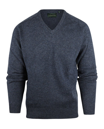 Pullover klassiek Lamswol v-hals | Denim Blauw