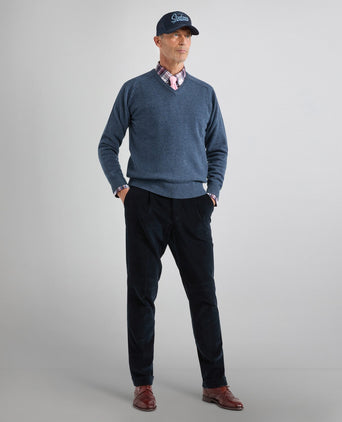 Pullover klassiek Lamswol v-hals | Denim Blauw