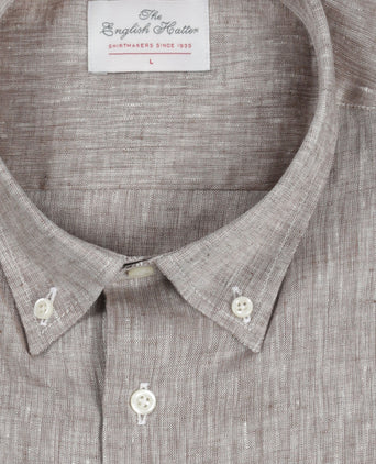 Overhemd linnen lange mouwen | Bruin